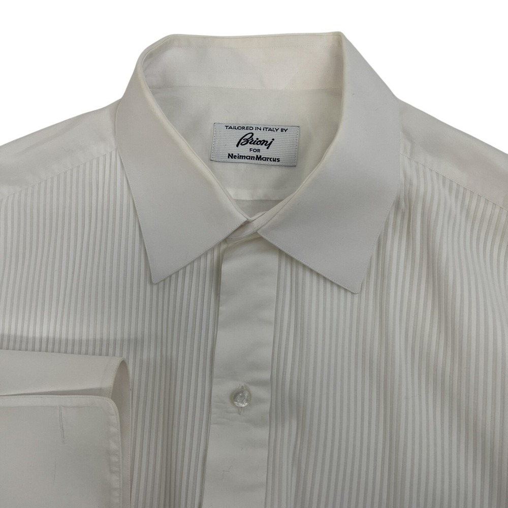 Brioni Shirt Mens 16.5 White Pleated Tuxedo French Cuff Neiman‎ Marcus Italy